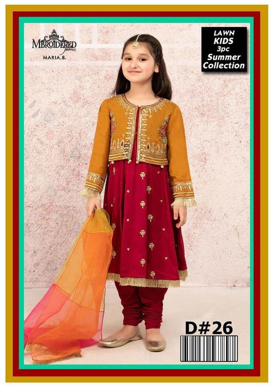 Girl's Embroidered Lawn Shirt And Dupatta Suit - 3 Pcs