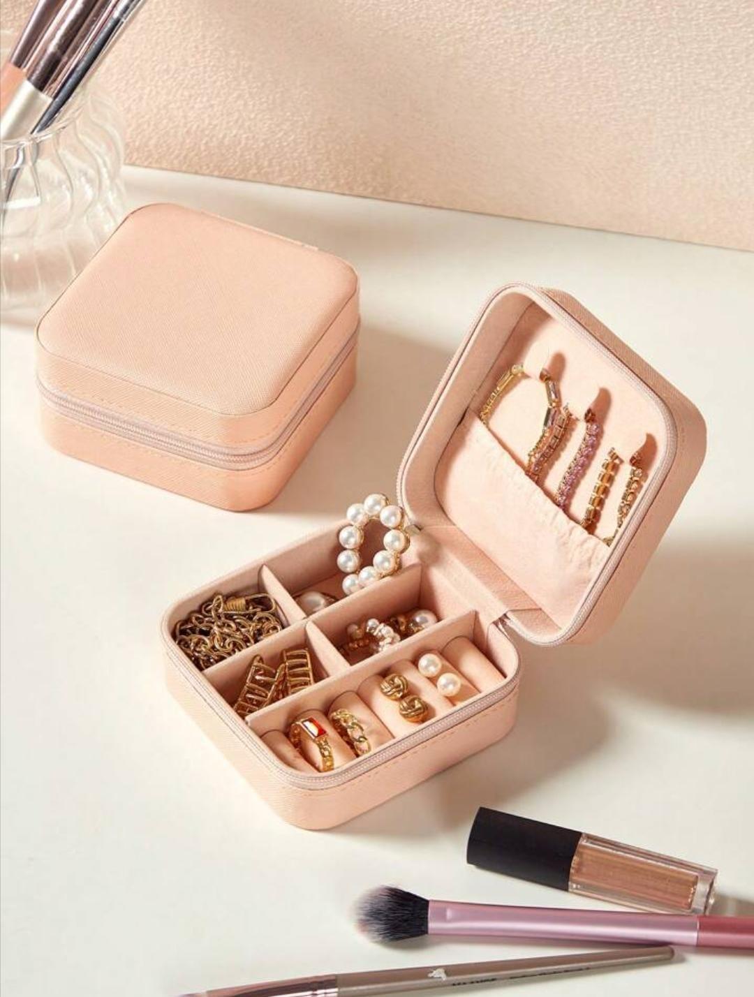 Stylish Pink Faux Leather Jewellery Box - 1 Pc